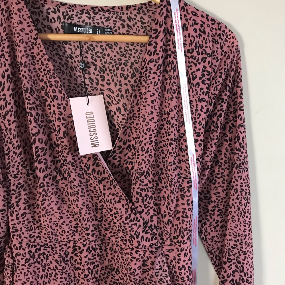NWT Pink Leopard Print Misguided Wrap Dress - Picture 7 of 9